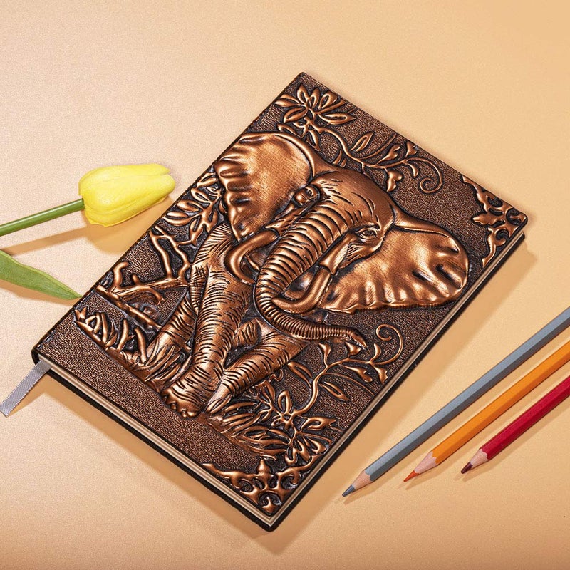 molshine A5 (5.5" x 8.3") Embossed Journals Vintage Notebook,Retro Bronze Diary,100 Sheets Paper,Hardcover Travel Notepad for Writing,Sketchbook,Gift,Decoration,Elephant(RedBronze) - Image 5